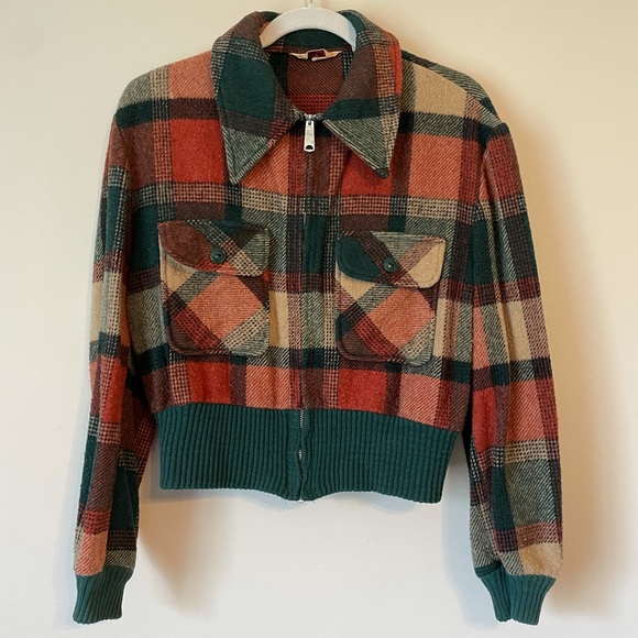 Vintage Plaid Bomber Jacket Fox Knapp Cropped Lumberjack Cabincore Retro 60s 70s - Picture 4 of 12